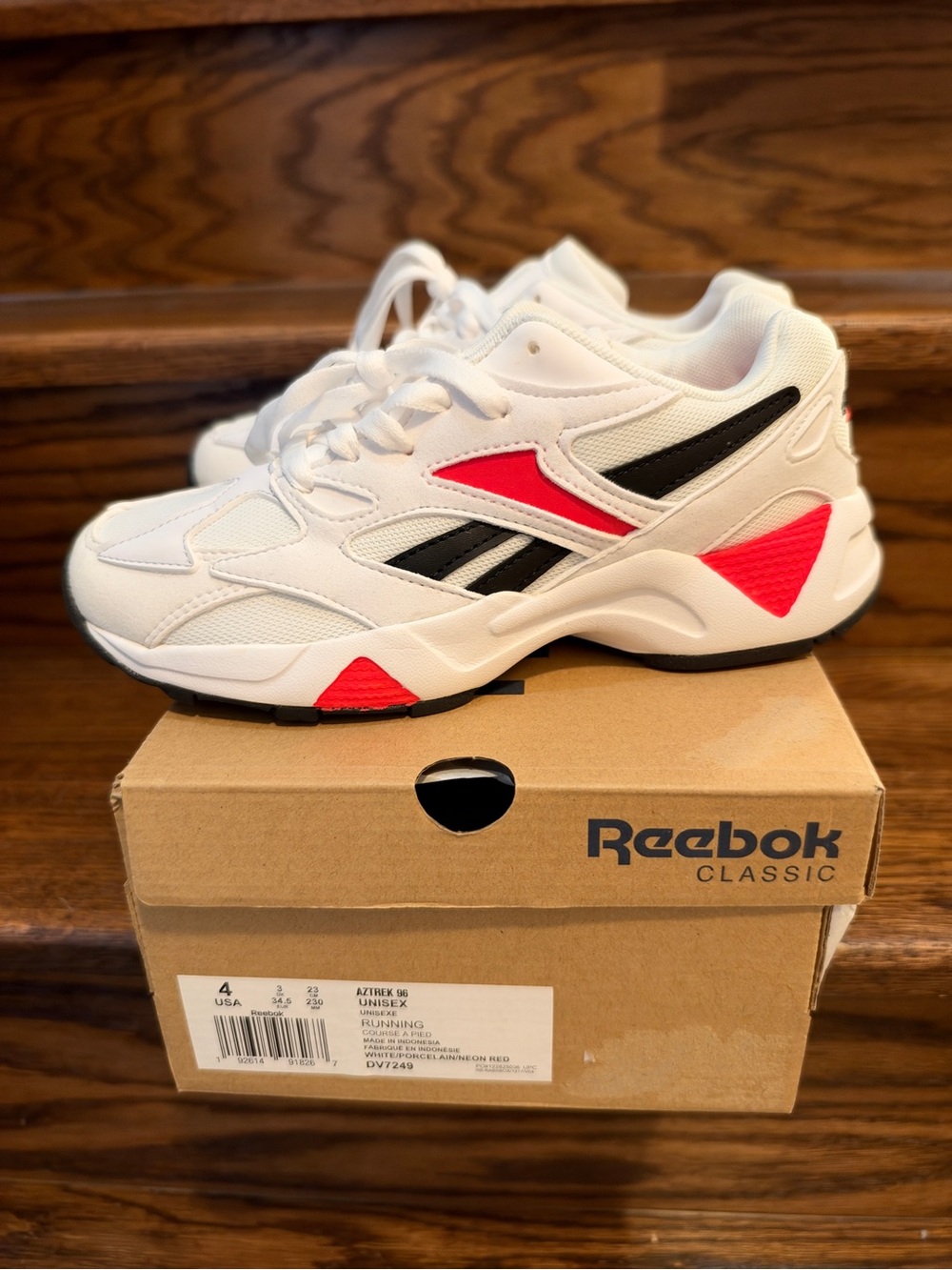 Reebok Classic Aztrek 96 White Neon Red Sz 5.5W NWT w/ Box